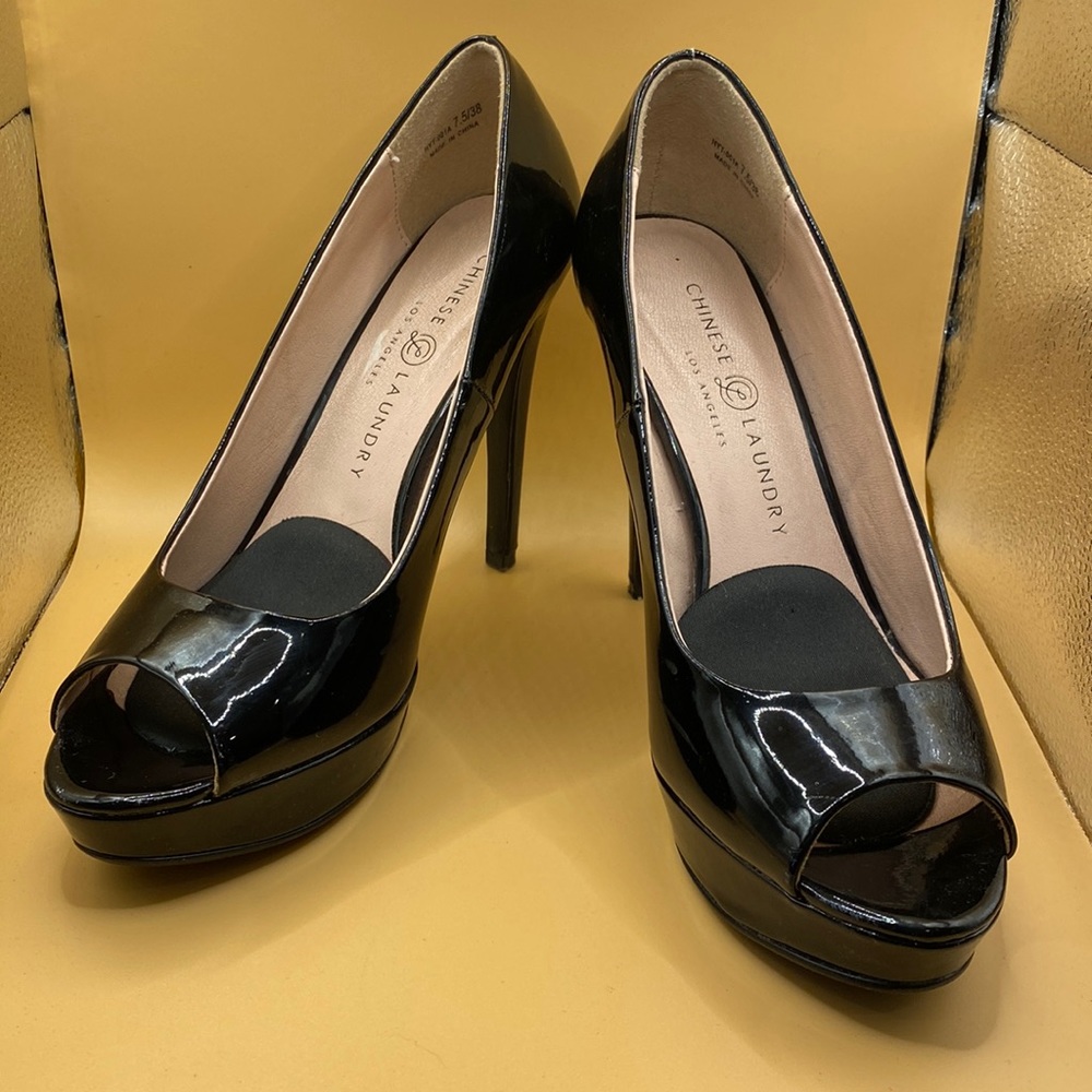 Chinese Laundry Los Angeles 7.5 Black Stilettos , Open toe , 4 Inch Heels